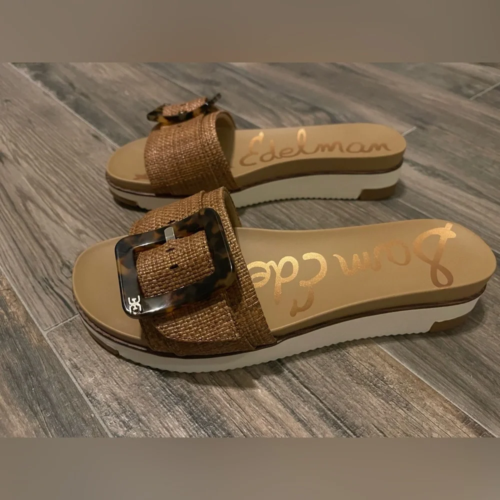Sam Edelman Ariane Big Buckle Platform Slide Sandal in Cuoio Sz. 8.5 - Picture 2 of 9